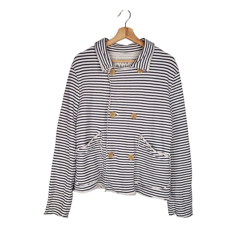 Frank & Eileen Mini Belfast Crop Peacoat Navy French Stripe Cotton Size Small - Picture 3 of 11